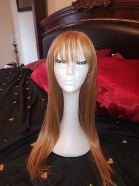 Premium Long Straight Women’s Wig with Bangs - Light Auburn